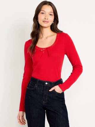 Scoop-Neck Long-Sleeve Ribbed Top | Old Navy (US)
