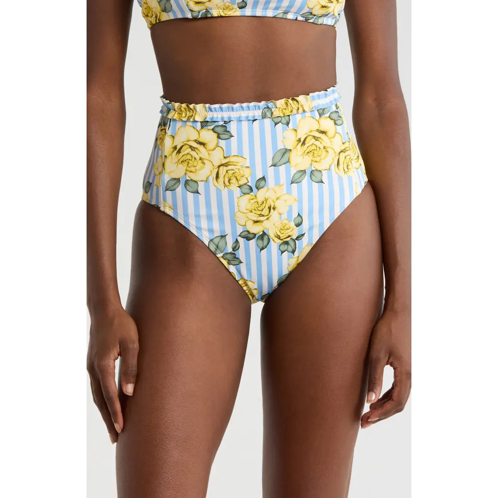Hutch Ruffle Trim High Waist Bikini Bottoms in Yellow Rose at Nordstrom Rack, Size Small | Nordstrom Rack
