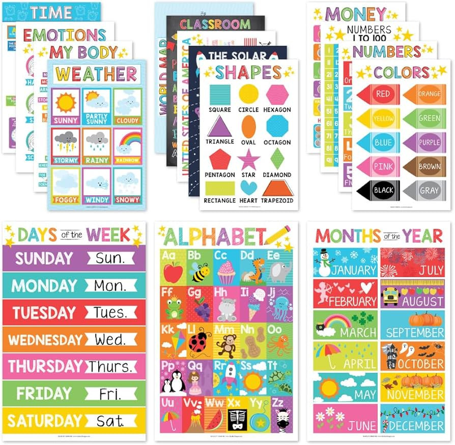 Hadley Designs 16 Educational Posters for Classroom & Kindergarten, Kindergarten Classroom Must H... | Amazon (US)