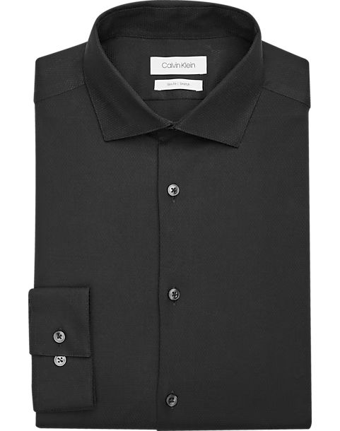 Calvin Klein Slim Fit Dobby Weave Dress Shirt, Black - Men's Shirts | Men's Wearhouse | The Men's Wearhouse