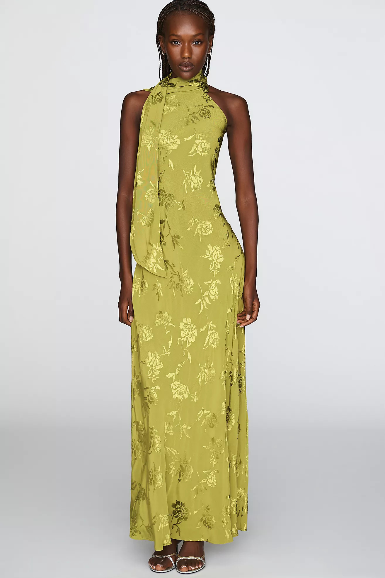 By Anthropologie Jacquard Halter Midi Slip Dress | Anthropologie (US)