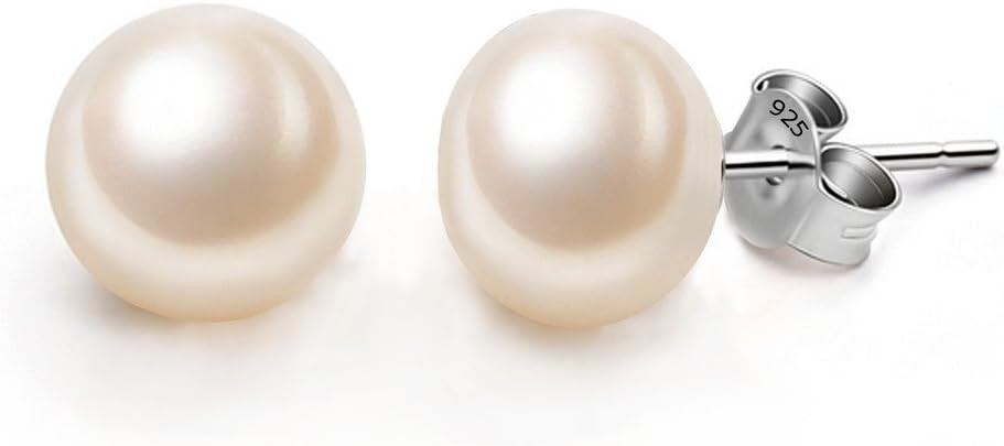 EVER FAITH Women's 925 Sterling Silver AAA Freshwater Cultured Pearl Button Stud Earrings | Amazon (US)