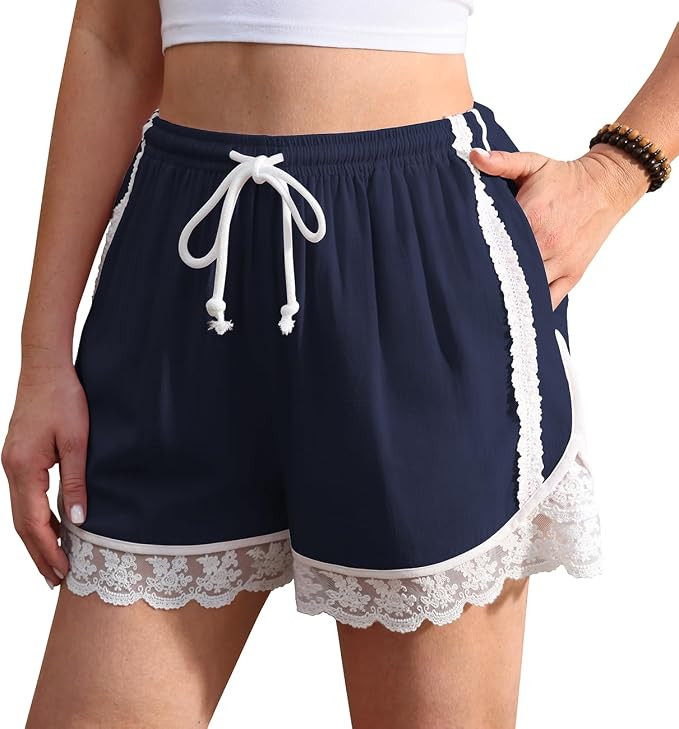 TARSE Womens Linen Shorts Lace Trim Drawstring Casual Lounge 2026 Summer Y2K Beach Bottoms Beach ... | Amazon (US)