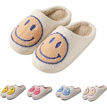 FACAXEDRE Retro Smile Face Slippers, Happy Face Slipper for Women, Soft Plush Comfy Preppy Women ... | Amazon (US)