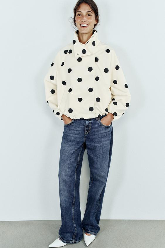 Zara - Bomber Jacket With Dots - White - L - Woman | Zara UK