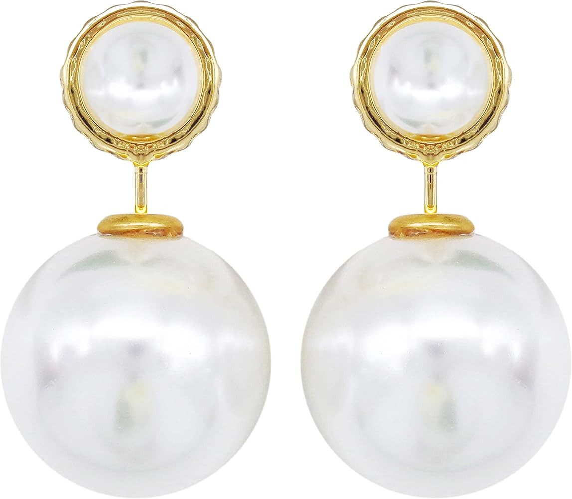 Navachi 18k Gold Plated Double Sided Colorful Faux Pearl Beads Womens Fashion Elegant Candy Stud ... | Amazon (US)