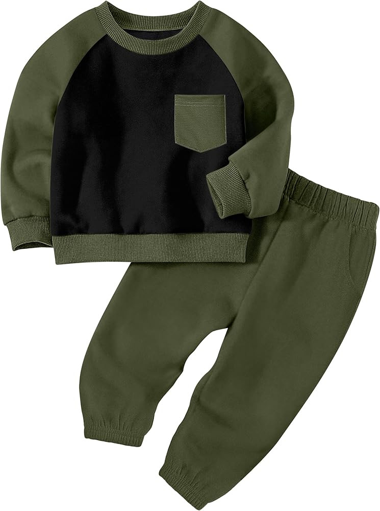 Baby Boy Clothes Contrast Color Long Sleeve Sweatshirt Toddler Boy Clothes and Side Pocket Casual... | Amazon (US)