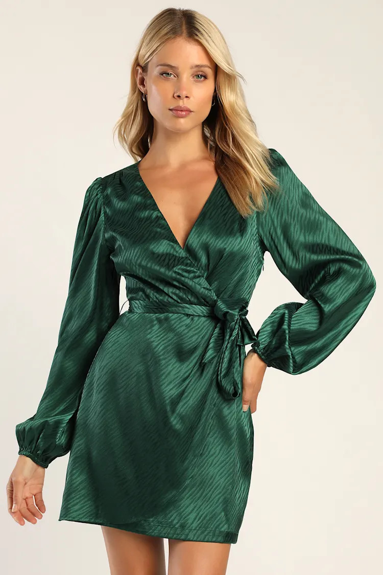 Wild for Love Emerald Green Zebra Print Faux Wrap Mini Dress | Lulus