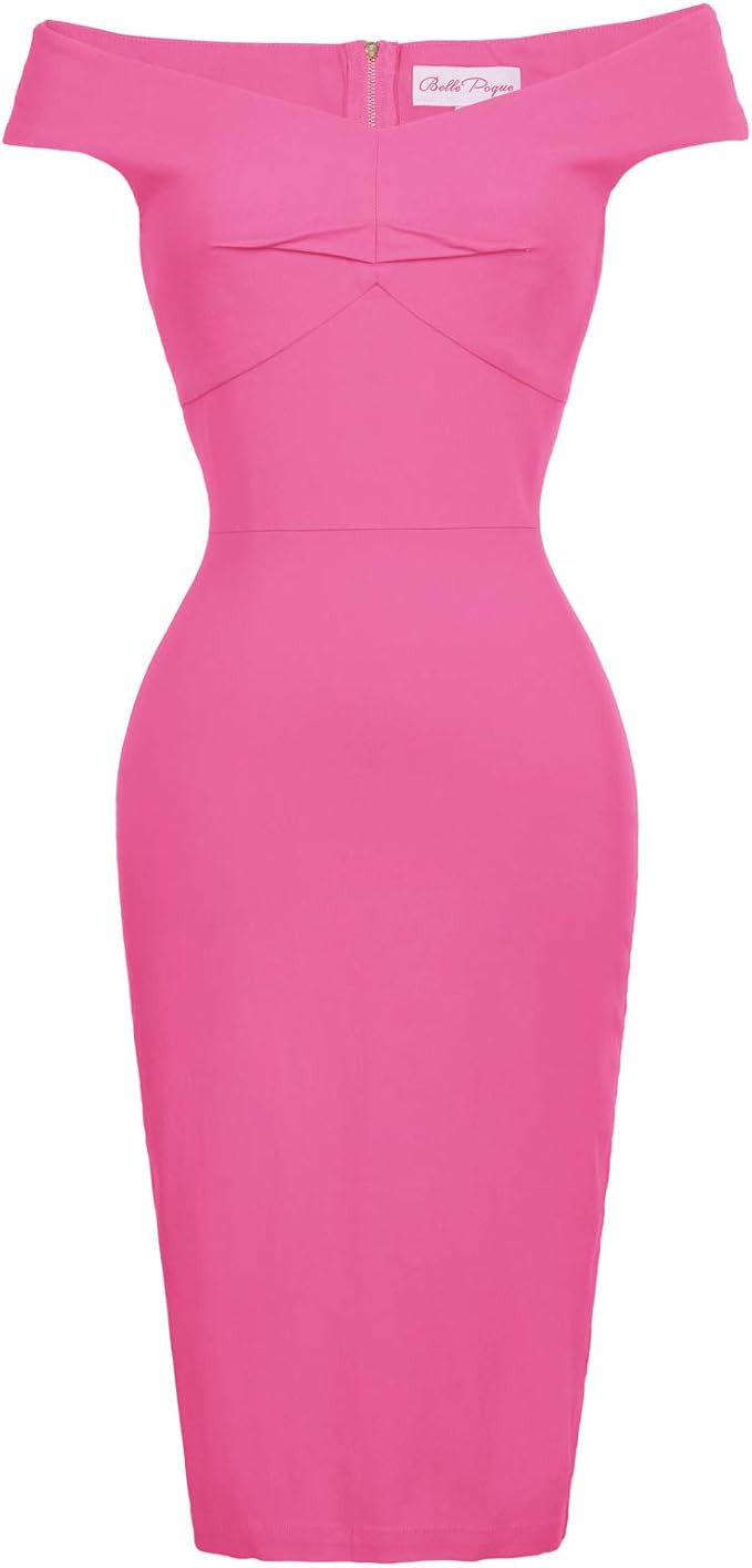Belle Poque Off Shoulder 1950s Vintage Dress Short Sleeve Homecoming Pencil Dress | Amazon (US)