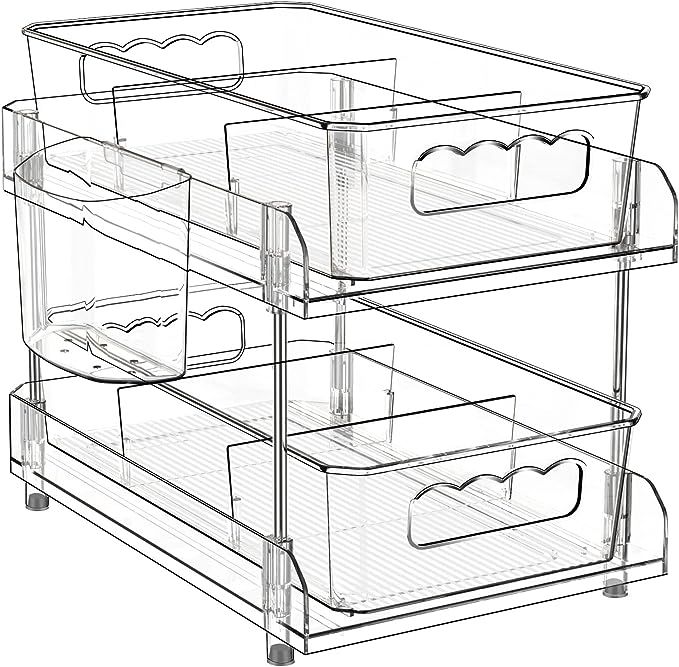 DOMNIU 2 Tier Clear Organizer with Dividers, Pantry Organization and Storage Multi Purpose Slide-... | Amazon (US)