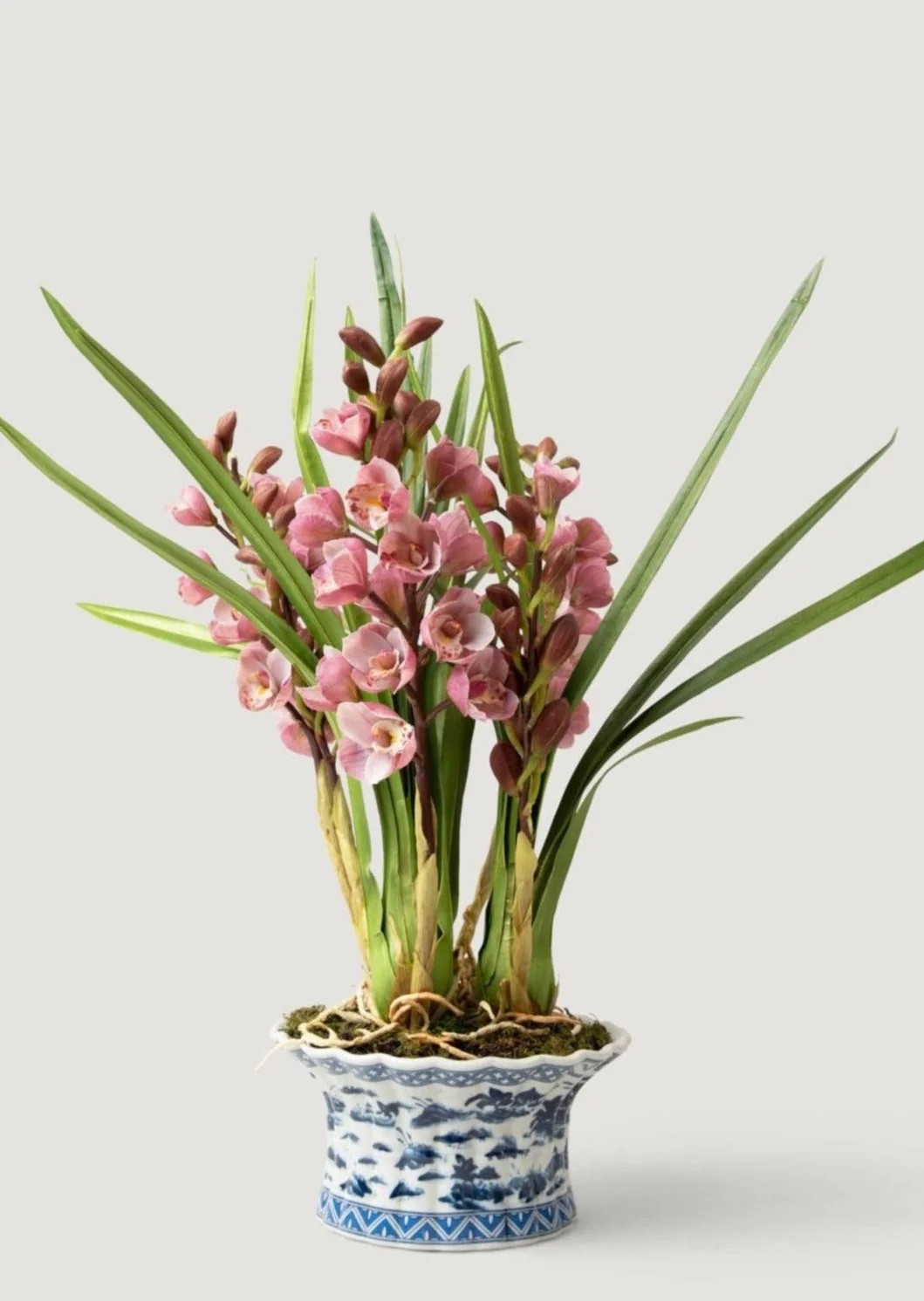 Mauve Faux Orchid Arrangement in Blue Ceramic Pot - 27" | Afloral