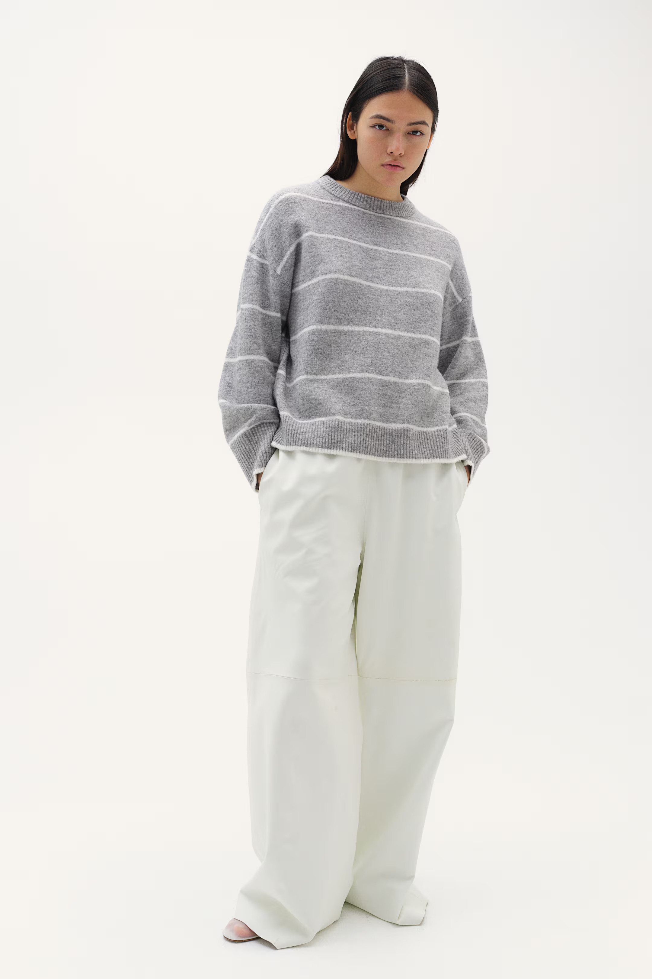 Sweater - Light gray melange/striped - Ladies | H&M US | H&M (US + CA)