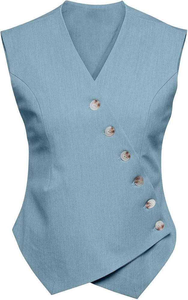 Cicy Bell Womens Waistcoat Vest Sleeveless Blazers V Neck Button Up Asymmetrical Hem Work Office ... | Amazon (US)