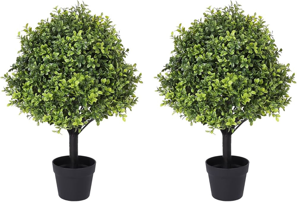 27" Faux Boxwood Plants Indoor & Outdoor Set of 2, UV-Resistant Topiary Trees Artificial Bushes &... | Amazon (US)