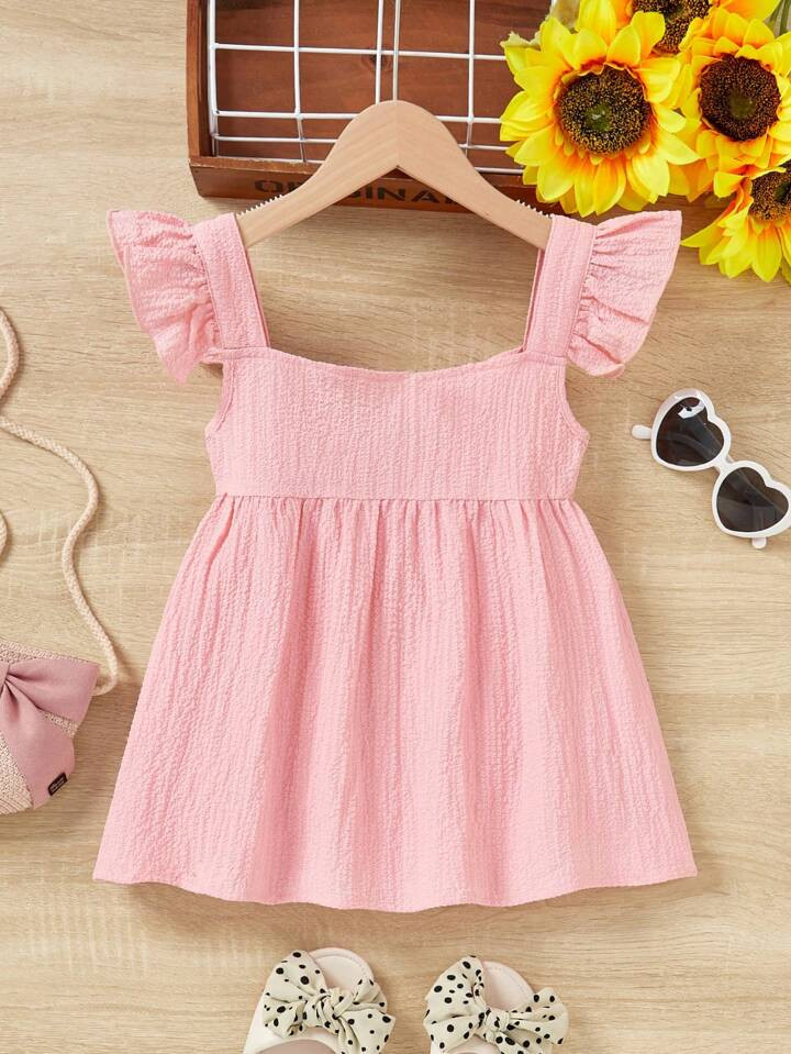 SHEIN Tween Girl Summer Woven Bubble Textured Shirt With Ruffle Trim Decoration And Square Neckli... | SHEIN