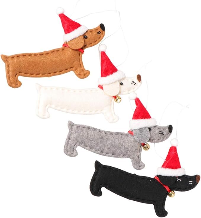 VOSAREA 4Pcs Christmas Tree Dachshund Dog Ornament Xmas Tree Hanging Pendants Felt Dachshund Holi... | Amazon (US)