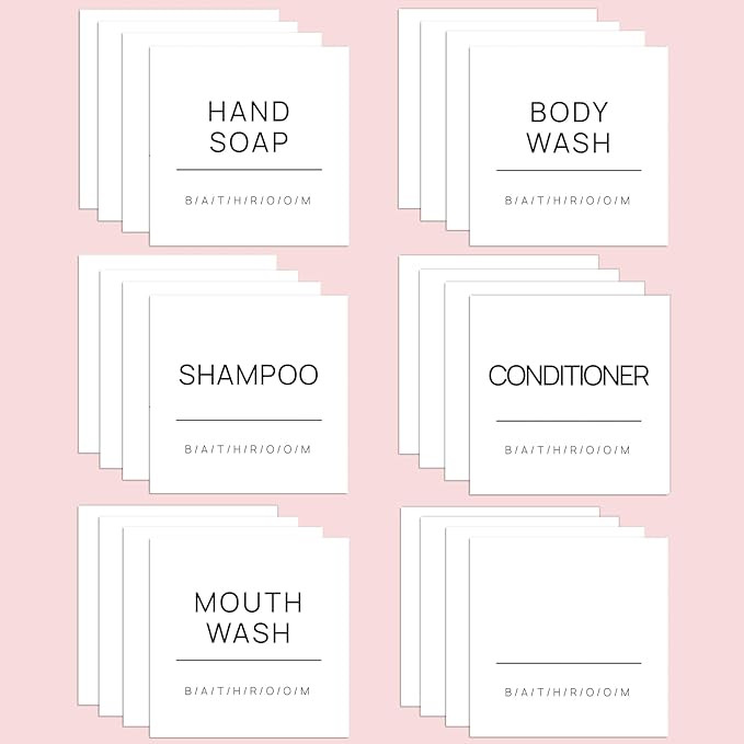 HVSWLY 24PCS Bathroom Labels for Soap Dispenser,Minimalist Waterproof Bottles Lables,Removable Ha... | Amazon (US)