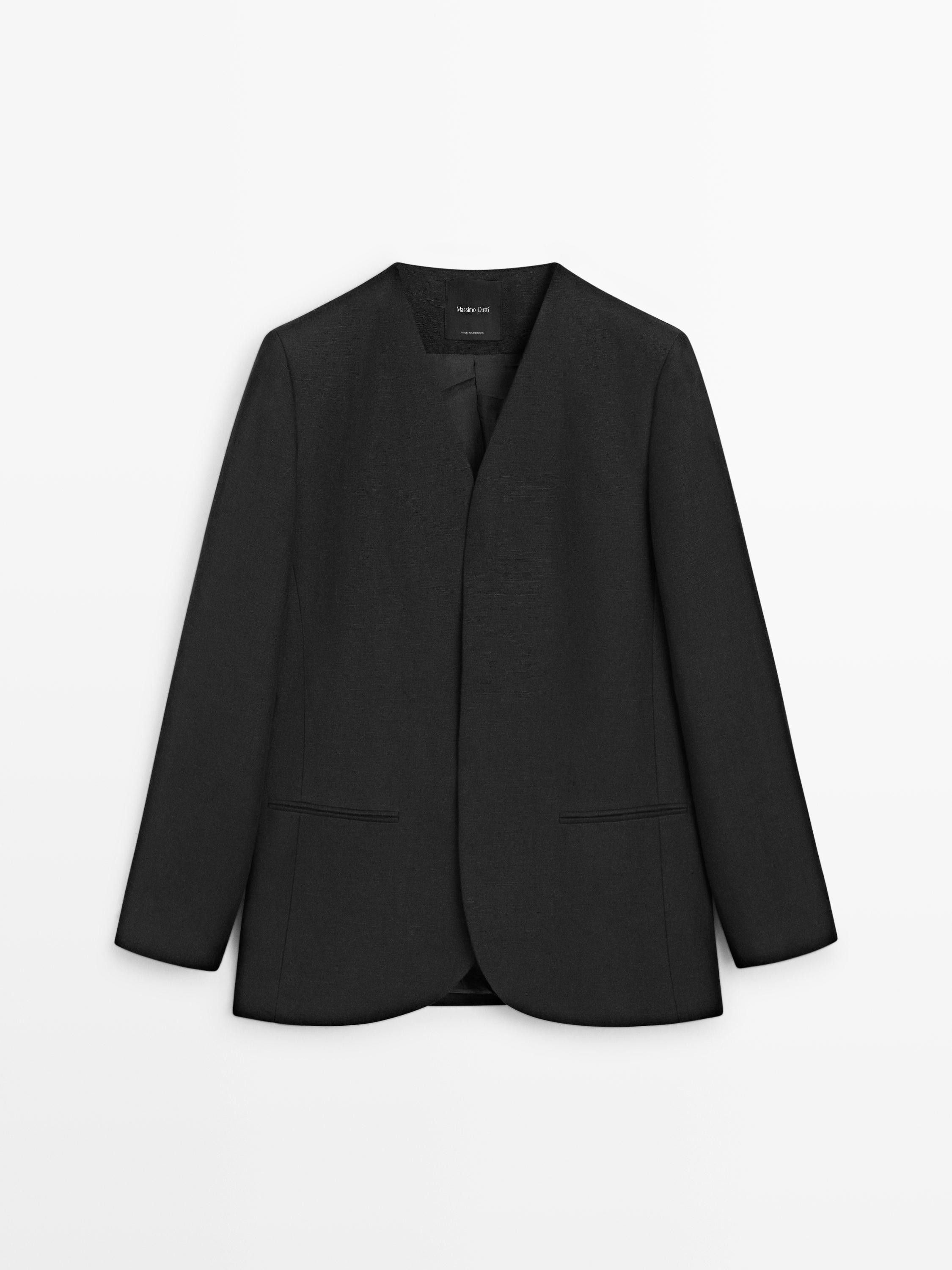Linen lapelless blazer | Massimo Dutti UK