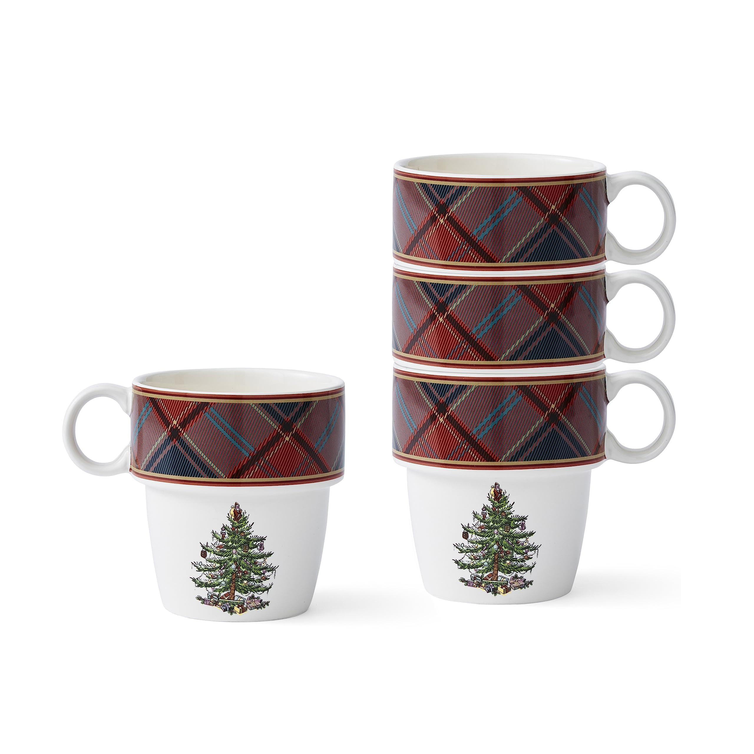 Spode Christmas Tree Tartan Stacking Mugs, Set of 4 – Festive Tartan Design Coffee Cups, 10oz E... | Amazon (US)