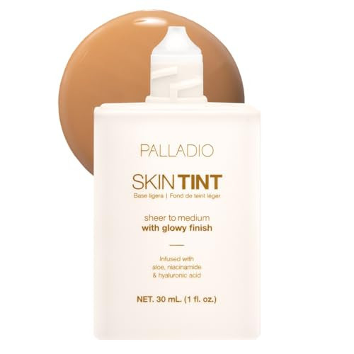 Palladio Skin Tint with Aloe, Niacinamide and Hyaluronic Acid, Sheer to Medium Coverage, Glowy Finish, Brightening and Blurring Lightweight Foundation Makeup (Dark Caramel) | Amazon (US)