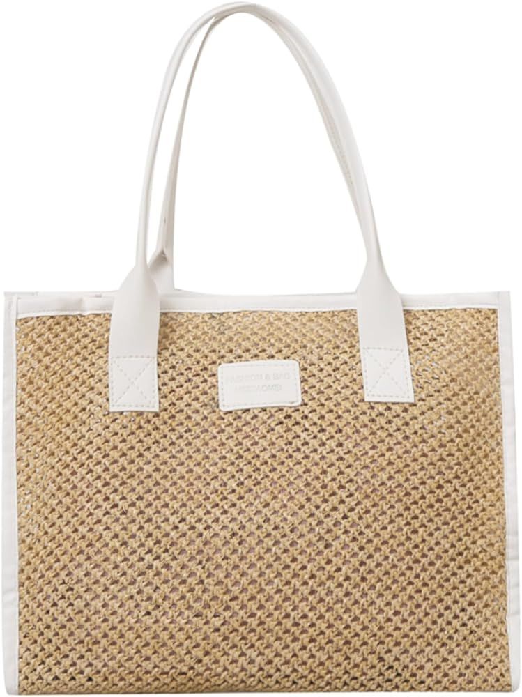 Beach Bag Woven Casual Tote Bags Shoulder Bag Small Beach Straw Bag For Women Beach Bags For Vaca... | Amazon (US)