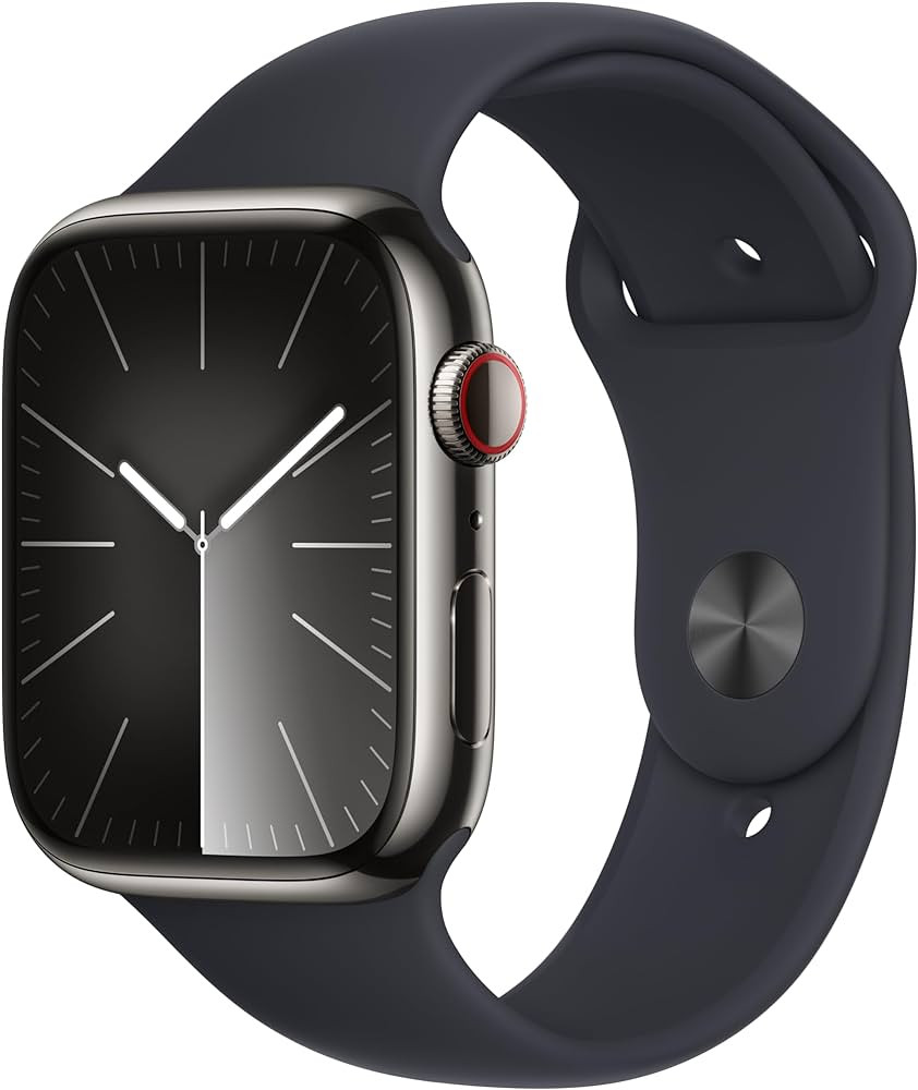 Apple Watch Series 9 (GPS + Cellular, 45mm) - Graphite Stainless Steel Case with Midnight Sport B... | Amazon (US)