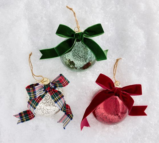 Mercury Glass Ball Ornaments with Bows - Set of 4 | Pottery Barn (US)