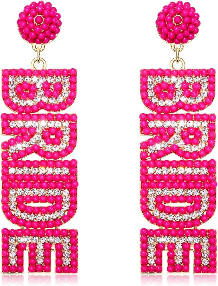 Beaded Bride Earring for Women Crystal Beaded BRIDE Letter Dangle Earring Handmade Rhinestone Emb... | Amazon (US)