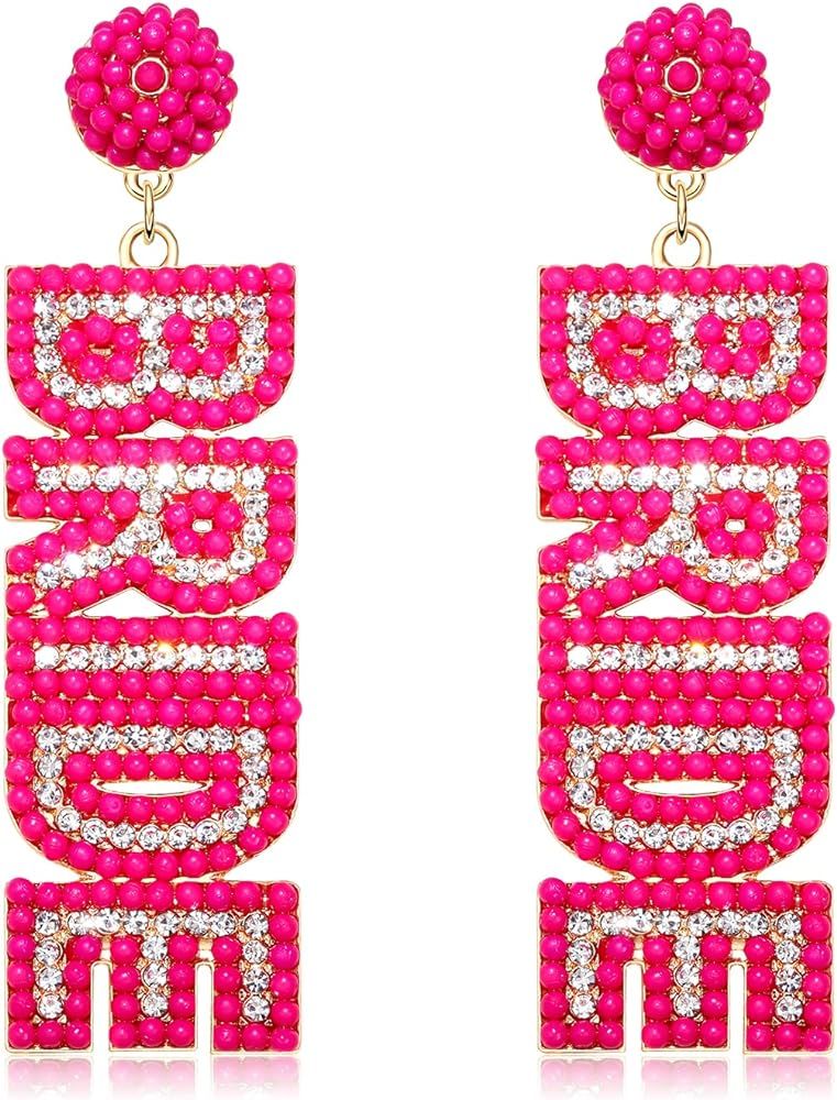Beaded Bride Earring for Women Crystal Beaded BRIDE Letter Dangle Earring Handmade Rhinestone Emb... | Amazon (US)