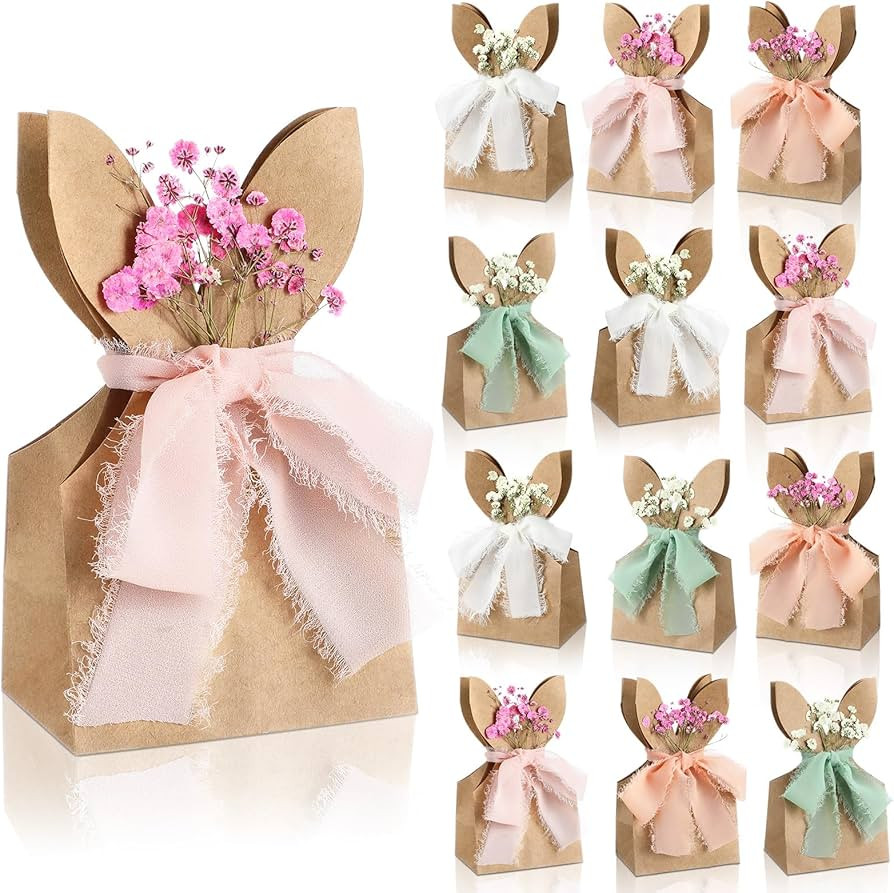 Affrolling 24 Set Boho Bow Easter Bunny Party Favor Bags DIY Bunny Gift Boxes with Neutral Bow Ri... | Amazon (US)