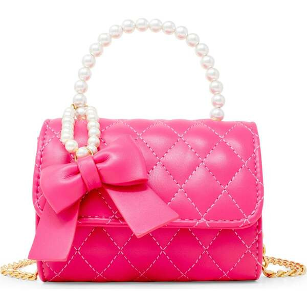 Quilted Pearl Handle Bow Ribbon Handbag,  Hot Pink | Maisonette