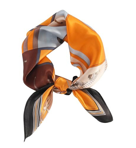MEISEE 100% Mulberry Silk Scarfs Small Square Scarf 21" x 21" Neck Scarf Breathable Lightweight for Women Gift Packed (Orange Checkered Horse) | Amazon (US)