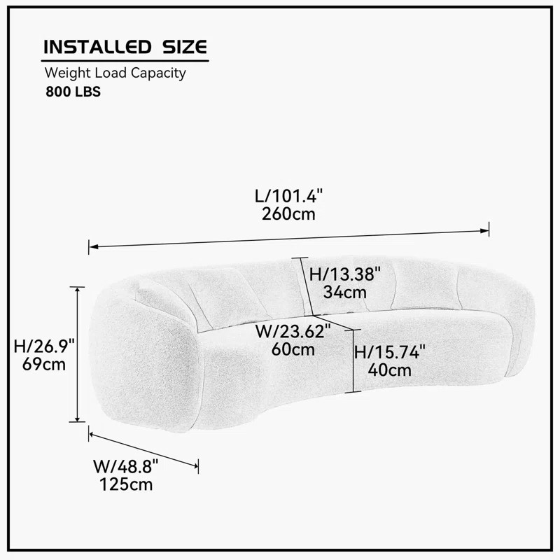 Normandin 102.36" Sofa Modern Sectional Half Moon Leisure Couch Curved Sofa | Wayfair North America