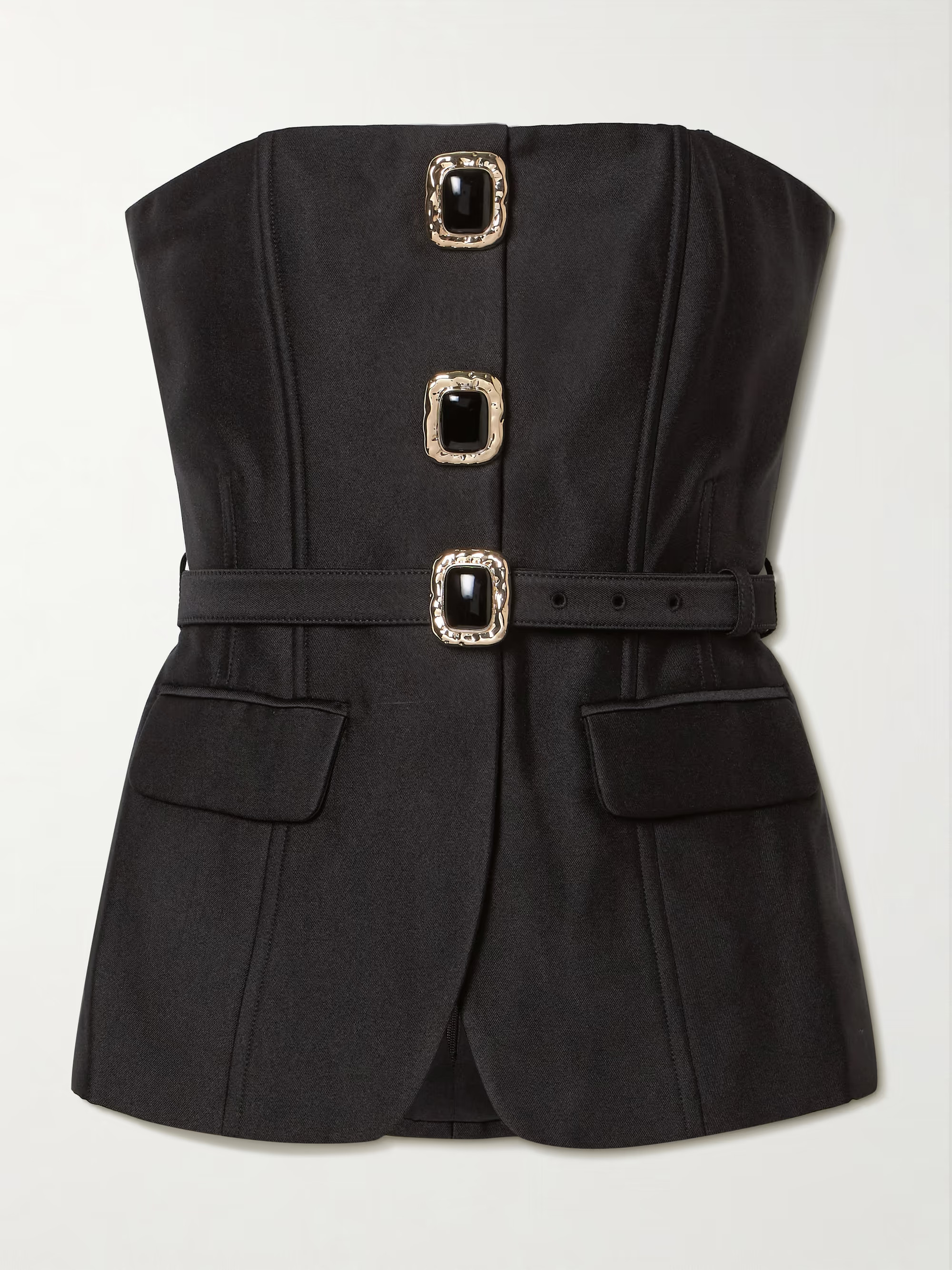 Strapless belted embellished satin-twill top | NET-A-PORTER (US)