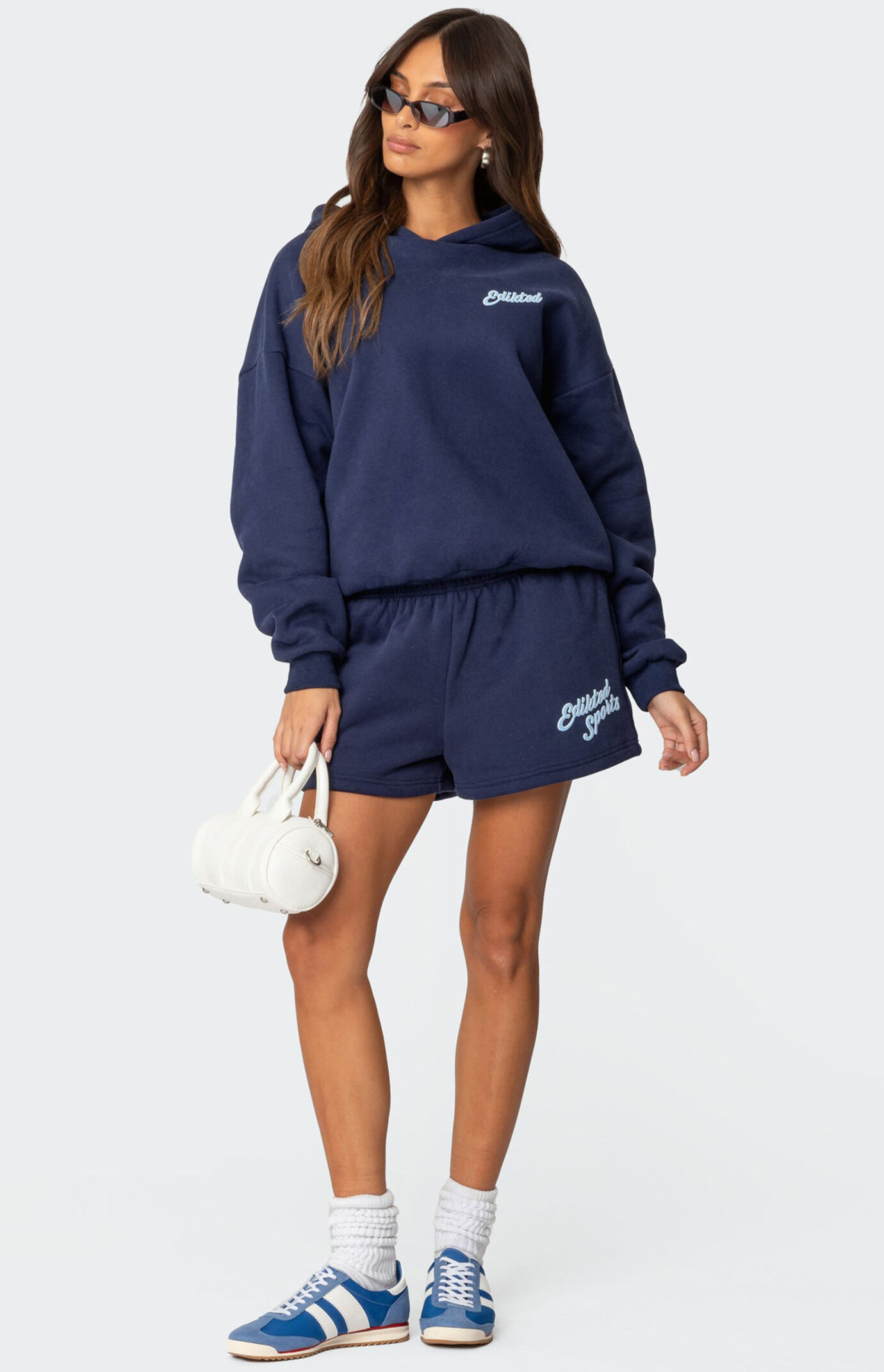 Edikted Women's So Sporty Sweat Shorts in Navy - Size Large | PacSun