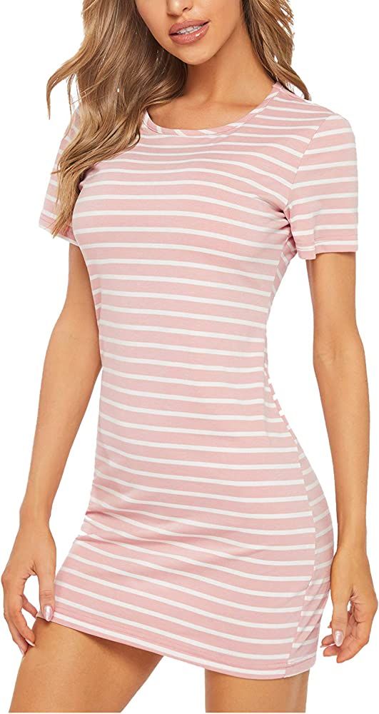 Floerns Women's Casual Short Sleeve Striped Bodycon T-Shirt Dress | Amazon (US)