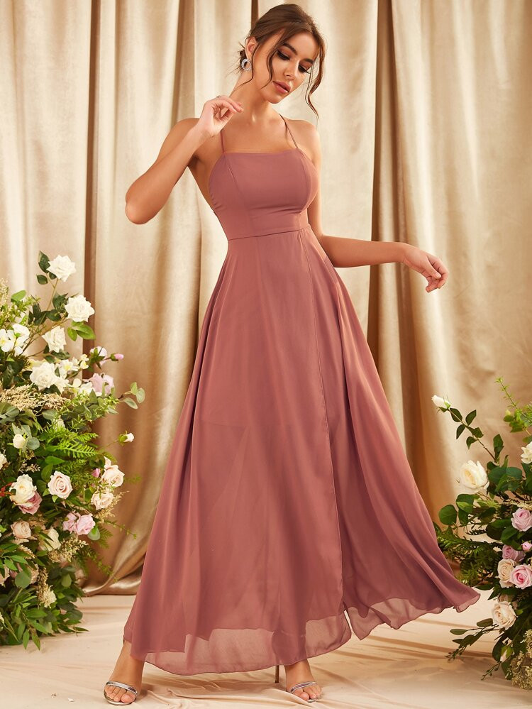 Crisscross Backless Split Hem A-line Dress | SHEIN