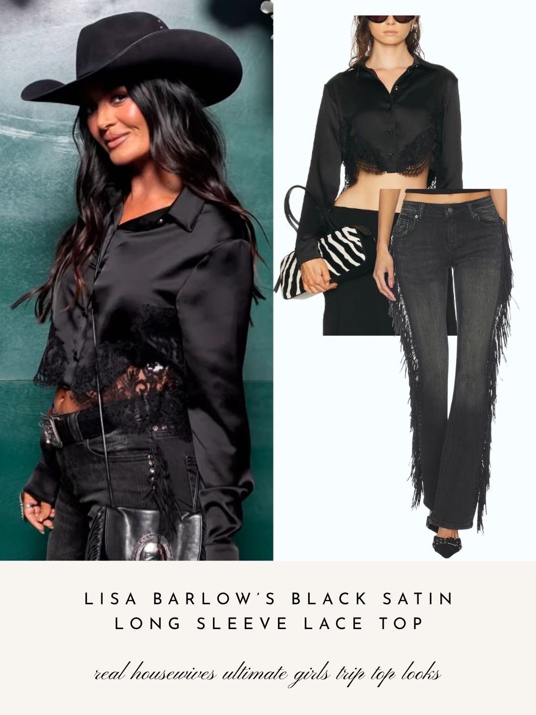 Lisa Barlow’s Black Satin Long Sleeve Lace Top
