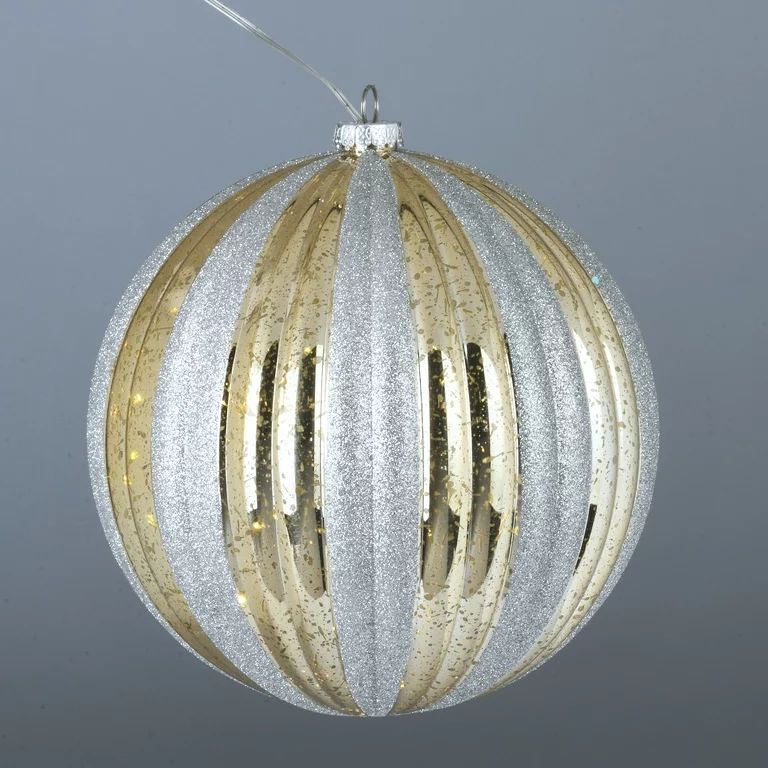 Lighted Gold & Silver Jumbo Shatterproof Round Christmas Ornament, Holiday Time | Walmart (US)
