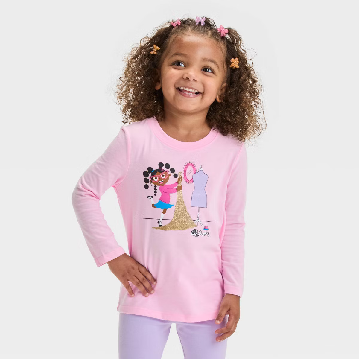 Toddler Girls' Long Sleeve Fashion Designer Graphic T-Shirt - Cat & Jack™ Pink | Target