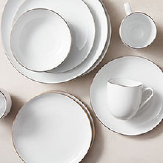 Organic Shaped Porcelain Dinner Plates - Gold Rimmed | West Elm (US)