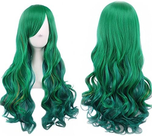 Bopocoko Green Wigs for Women, Long Green Curly Wavy Hair Wigs Green Wig with Bangs Heat Resistant S | Amazon (US)