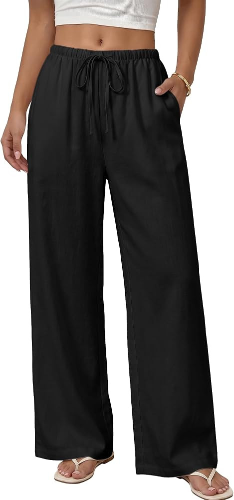 Hixiaohe Women Wide Leg Pants Elastic High Waisted Drawstring Palazzo Pants Flowy Beach Outfits W... | Amazon (US)