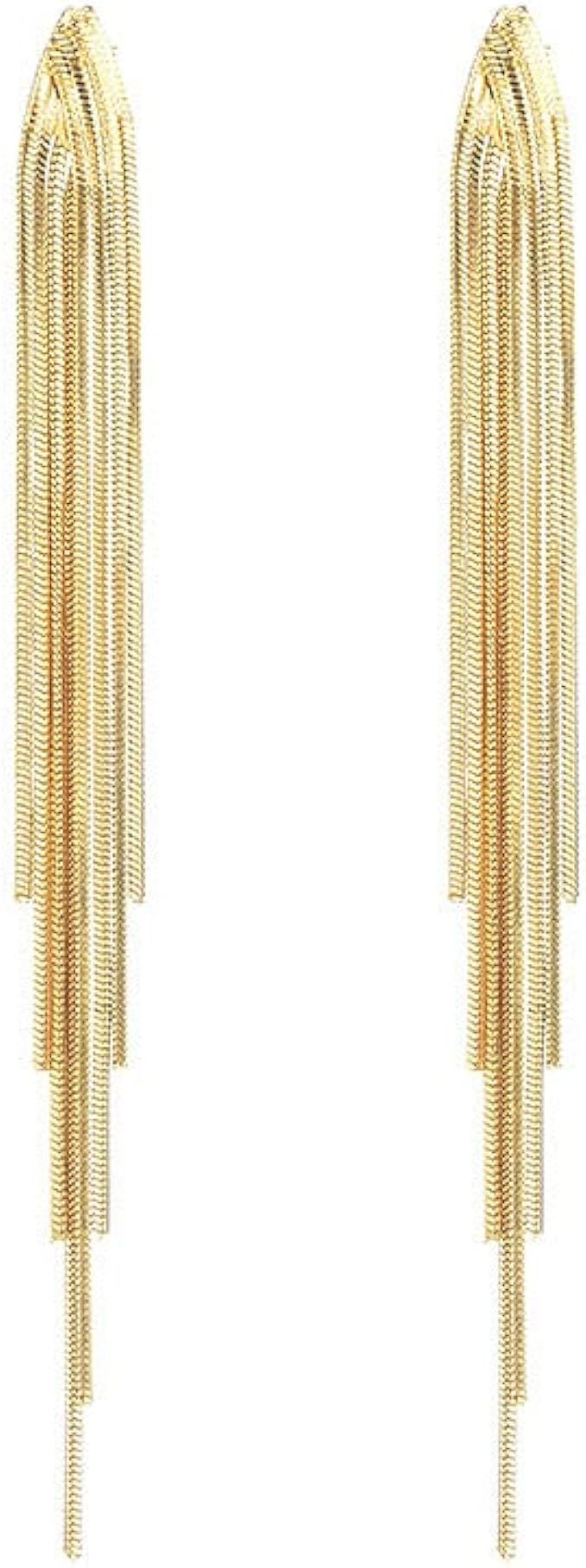 14K Gold Tassel Earrings for Women Fringe Gold Earrings Dangle Dangle Drop Earrings for Women Gi... | Amazon (US)