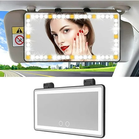 Car Visor Vanity Mirror Car Makeup Mirror with LED Lights for Car Truck SUV Rear View Mirror Sun-Shading Cosmetic Mirror Built-in Lithium Battery (Black) | Walmart (US)