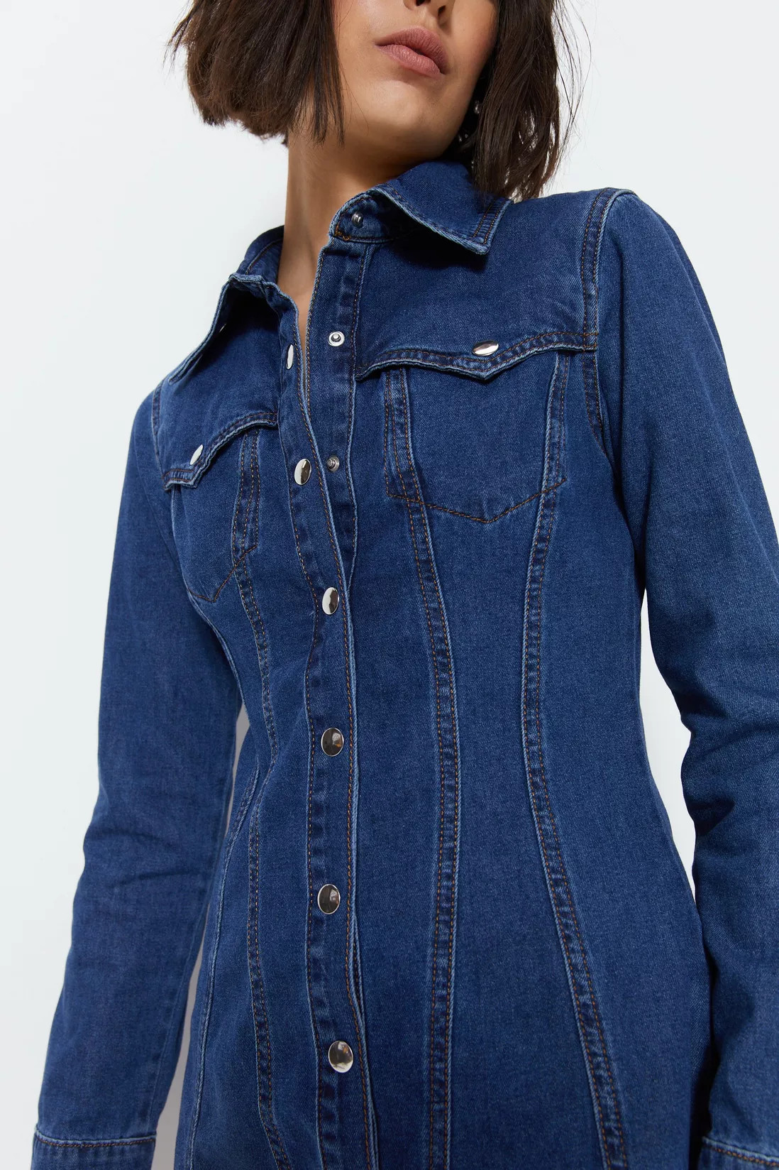 Dresses | Button Down Fitted Denim Shirt Dress | Warehouse | Warehouse UK & IE