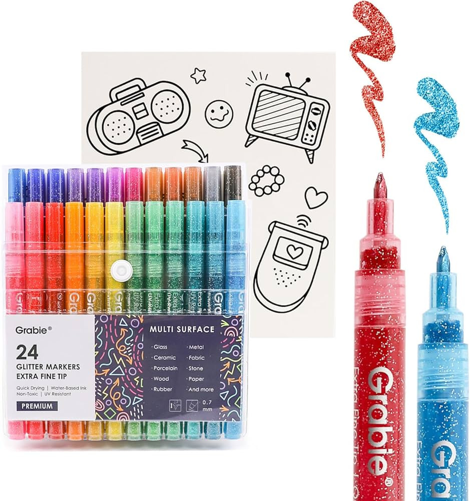 24 Colors Glitter Markers Pen, Glitter Metallic Shimmer Marker Extra-Fine Tip Glitter Acrylic Pai... | Amazon (US)