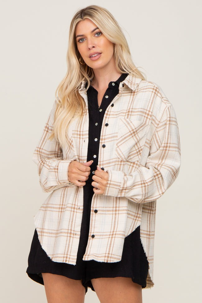 Cream Plaid Brushed Flannel Top | PinkBlush Maternity