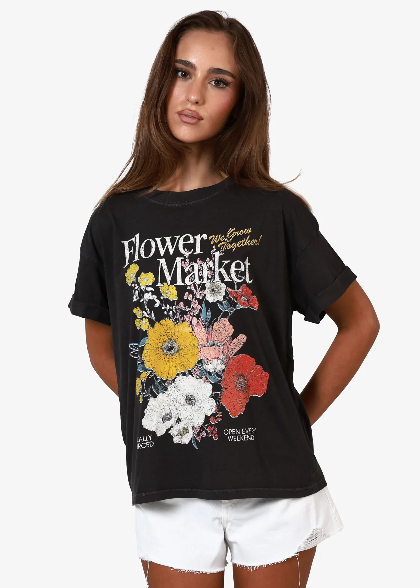 Flower Market Vintage Black Boyfriend Tee | Girl Dangerous