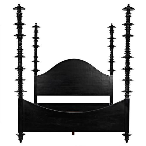 Noir Ferret Global Bazaar Rubbed Black Mahogany Wood Four Poster Bed - Queen | Kathy Kuo Home
